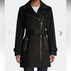 Michael Kors Wool-Blend Moto Trench Coat